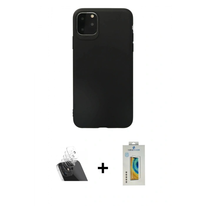 MARSİLYAN™- iPhone 11 Pro Max Kılıf Kozmos Yansıma Özel Seri - Siyah Polymer Nano Ekran Koruyucu + Kamera Lens Koruma Cam - SF