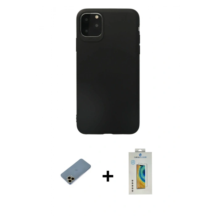 MARSİLYAN™- iPhone 11 Pro Max Kılıf Kozmos Yansıma Özel Seri - Siyah Polymer Nano Ekran Koruyucu + Shine Kamera Lens Koruma Cam - GD