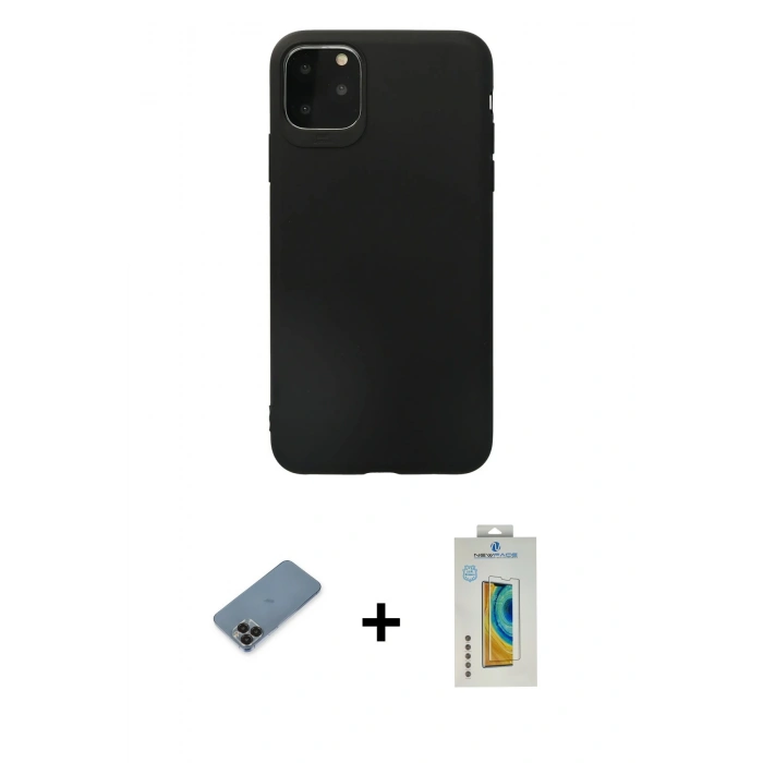 MARSİLYAN™- iPhone 11 Pro Max Kılıf Kozmos Yansıma Özel Seri - Siyah Polymer Nano Ekran Koruyucu + Siyah Metal Kamera Lens Koruma Cam