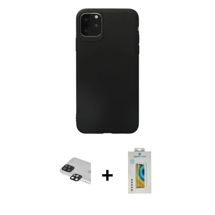 MARSİLYAN™- iPhone 11 Pro Max Kılıf Kozmos Yansıma Özel Seri - Siyah Polymer Nano Ekran Koruyucu + Pers Alüminyum Kamera Lens - SH