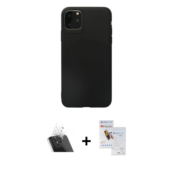 MARSİLYAN™- iPhone 11 Pro Max Kılıf Kozmos Yansıma Özel Seri - Siyah Seramik Nano Ekran Koruyucu + Kamera Lens Koruma Cam - SF