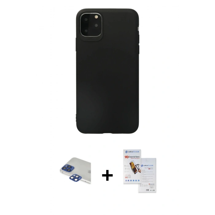 MARSİLYAN™- iPhone 11 Pro Max Kılıf Kozmos Yansıma Özel Seri - Siyah Seramik Nano Ekran Koruyucu + Pers Alüminyum Kamera Lens - LT