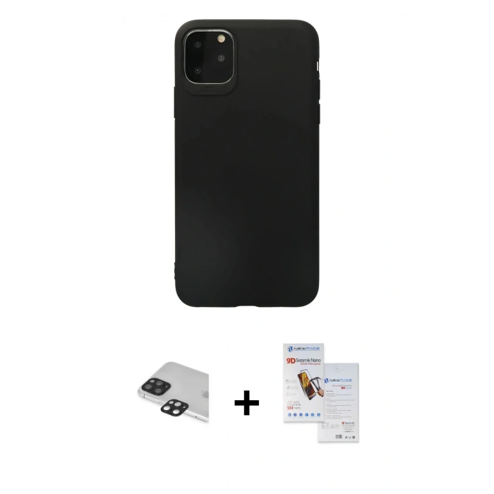 MARSİLYAN™- iPhone 11 Pro Max Kılıf Kozmos Yansıma Özel Seri - Siyah Seramik Nano Ekran Koruyucu + Pers Alüminyum Kamera Lens - SH