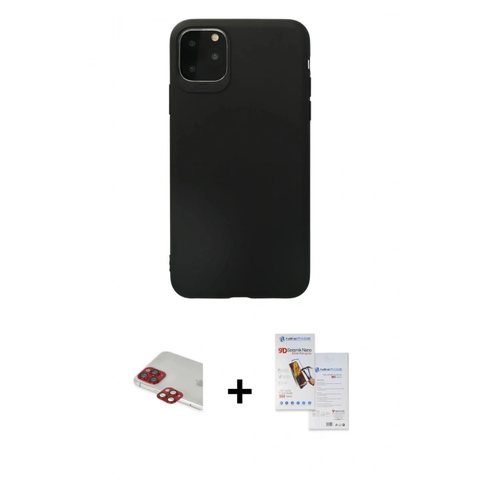 MARSİLYAN™- iPhone 11 Pro Max Kılıf Kozmos Yansıma Özel Seri - Siyah Seramik Nano Ekran Koruyucu + Pers Alüminyum Kamera Lens - KI