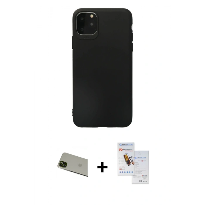 MARSİLYAN™- iPhone 11 Pro Max Kılıf Kozmos Yansıma Özel Seri - Siyah Seramik Nano Ekran Koruyucu + Rainbow Kamera Lens Koruma Cam - YL
