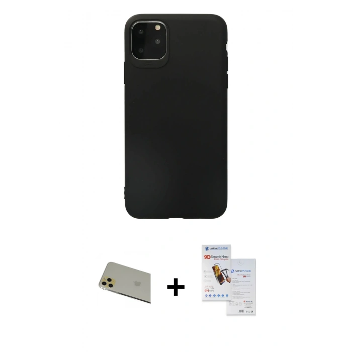MARSİLYAN™- iPhone 11 Pro Max Kılıf Kozmos Yansıma Özel Seri - Siyah Seramik Nano Ekran Koruyucu + Rainbow Kamera Lens Koruma Cam - GD