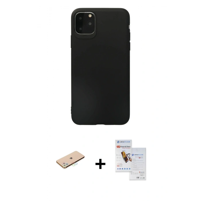 MARSİLYAN™- iPhone 11 Pro Max Kılıf Kozmos Yansıma Özel Seri - Siyah Seramik Nano Ekran Koruyucu + Renkli Kamera Lens Koruma Cam - MI