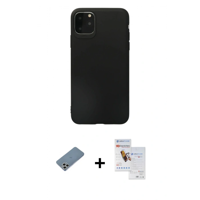 MARSİLYAN™- iPhone 11 Pro Max Kılıf Kozmos Yansıma Özel Seri - Siyah Seramik Nano Ekran Koruyucu + Shine Kamera Lens Koruma Cam - GS