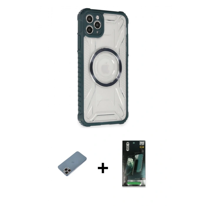 MARSİLYAN™- iPhone 11 Pro Max Kılıf Kutup Modern - Şeffaf 360 Full Body Arka Koruyucu + Shine Kamera Lens Koruma Cam - GI