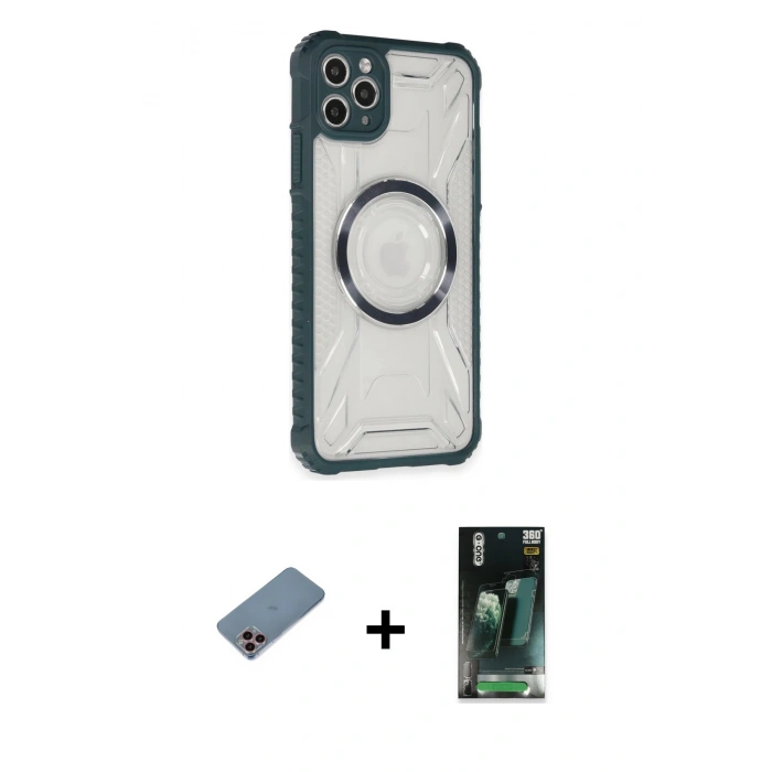 MARSİLYAN™- iPhone 11 Pro Max Kılıf Kutup Modern - Şeffaf 360 Full Body Arka Koruyucu + Shine Kamera Lens Koruma Cam - PE