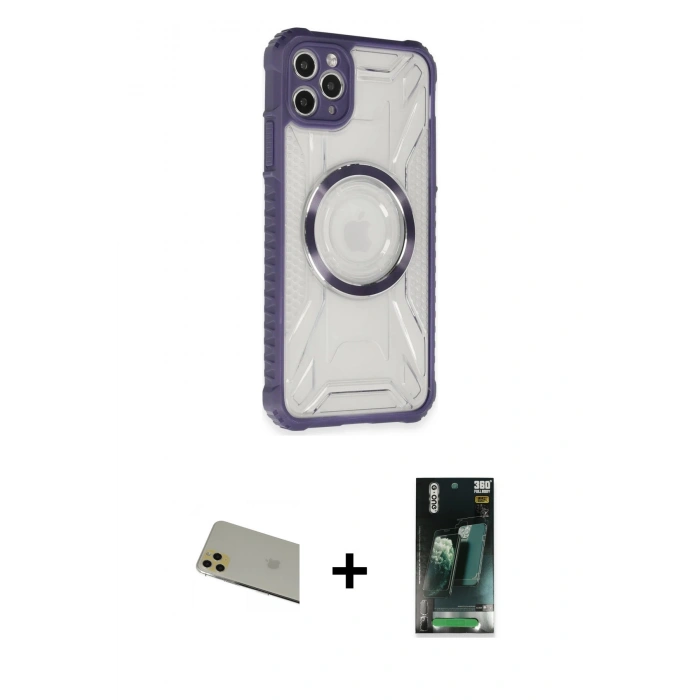 MARSİLYAN™- iPhone 11 Pro Max Kılıf Kutup Modern - Şeffaf 360 Full Body Arka Koruyucu + Rainbow Kamera Lens Koruma Cam - GD