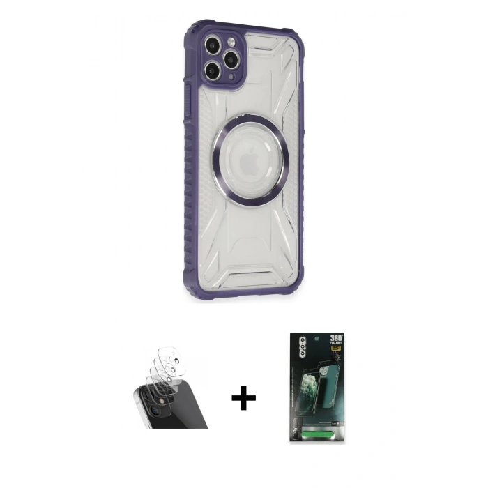 MARSİLYAN™- iPhone 11 Pro Max Kılıf Kutup Modern - Şeffaf 360 Full Body Arka Koruyucu + Şeffaf Kamera Lens Koruma Cam