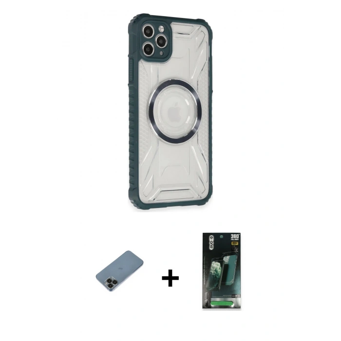 MARSİLYAN™- iPhone 11 Pro Max Kılıf Kutup Modern - Şeffaf 360 Full Body Arka Koruyucu + Shine Kamera Lens Koruma Cam - SH