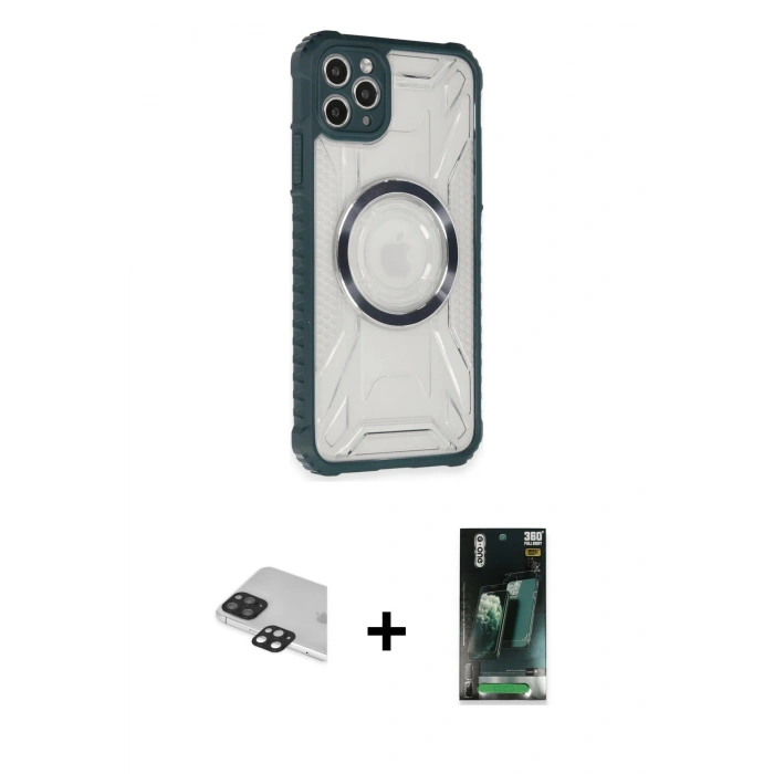 MARSİLYAN™- iPhone 11 Pro Max Kılıf Kutup Modern - Şeffaf 360 Full Body Arka Koruyucu + Pers Alüminyum Kamera Lens - SH