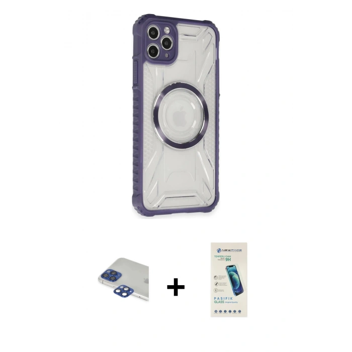 MARSİLYAN™- iPhone 11 Pro Max Kılıf Kutup Modern - Şeffaf Pasifik Cam Ekran Koruyucu + Pers Alüminyum Kamera Lens - LT