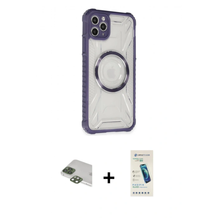 MARSİLYAN™- iPhone 11 Pro Max Kılıf Kutup Modern - Şeffaf Pasifik Cam Ekran Koruyucu + Pers Alüminyum Kamera Lens - YL