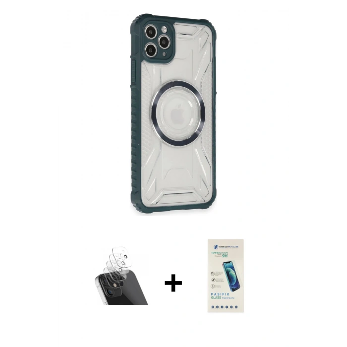 MARSİLYAN™- iPhone 11 Pro Max Kılıf Kutup Modern - Şeffaf Pasifik Cam Ekran Koruyucu + Kamera Lens Koruma Cam - SF