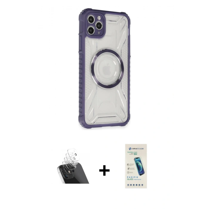 MARSİLYAN™- iPhone 11 Pro Max Kılıf Kutup Modern - Şeffaf Pasifik Cam Ekran Koruyucu + Kamera Lens Koruma Cam - SF