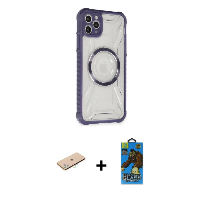MARSİLYAN™- iPhone 11 Pro Max Kılıf Kutup Modern - Siyah 18D Cam Ekran Koruyucu + Renkli Kamera Lens Koruma Cam - MI
