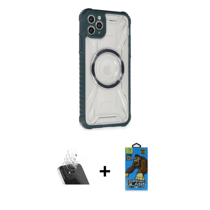 MARSİLYAN™- iPhone 11 Pro Max Kılıf Kutup Modern - Siyah 18D Cam Ekran Koruyucu + Kamera Lens Koruma Cam - SF