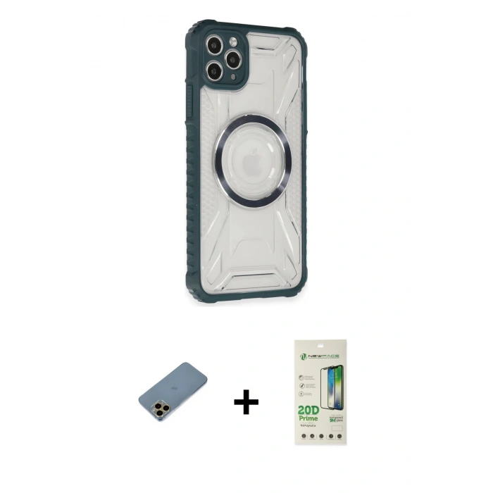 MARSİLYAN™- iPhone 11 Pro Max Kılıf Kutup Modern - Siyah 20D Premium Cam Ekran Koruyucu + Shine Kamera Lens Koruma Cam - GD