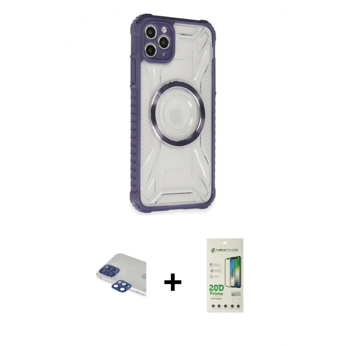 MARSİLYAN™- iPhone 11 Pro Max Kılıf Kutup Modern - Siyah 20D Premium Cam Ekran Koruyucu + Lacivert Pers Alüminyum Kamera Lens