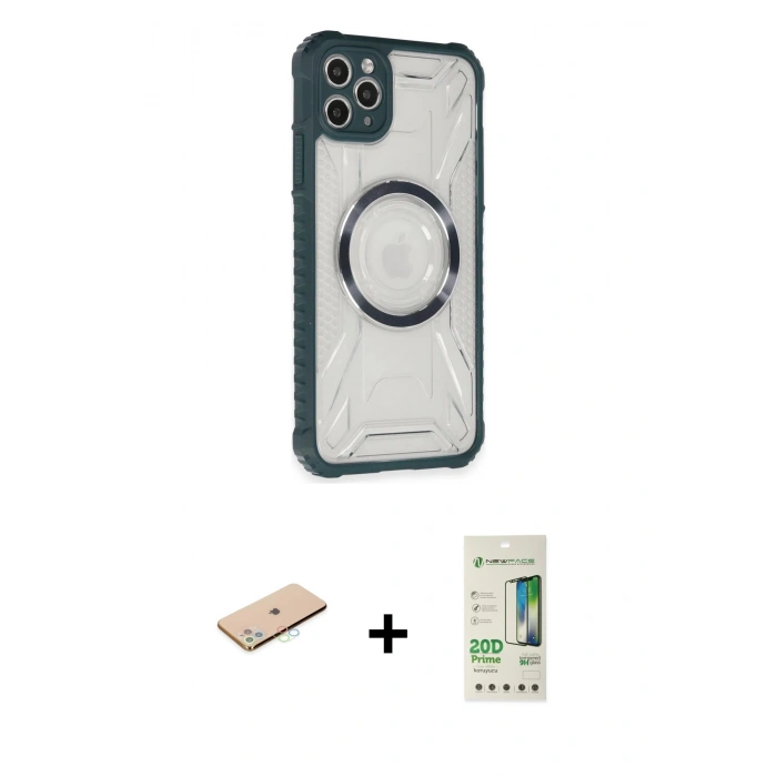MARSİLYAN™- iPhone 11 Pro Max Kılıf Kutup Modern - Siyah 20D Premium Cam Ekran Koruyucu + Renkli Kamera Lens Koruma Cam - MI