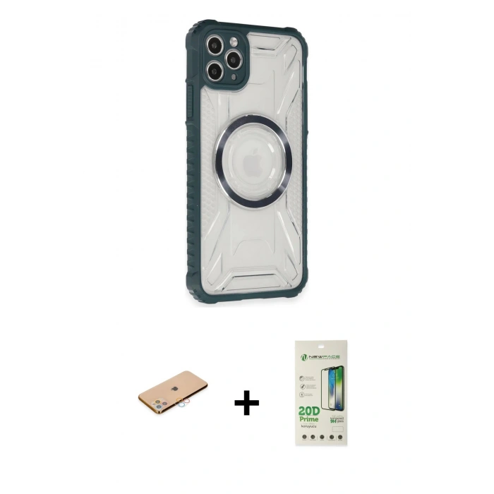 MARSİLYAN™- iPhone 11 Pro Max Kılıf Kutup Modern - Siyah 20D Premium Cam Ekran Koruyucu + Renkli Kamera Lens Koruma Cam - PE