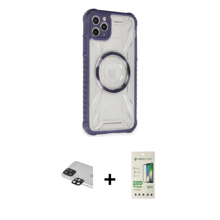MARSİLYAN™- iPhone 11 Pro Max Kılıf Kutup Modern - Siyah 20D Premium Cam Ekran Koruyucu + Pers Alüminyum Kamera Lens - SH