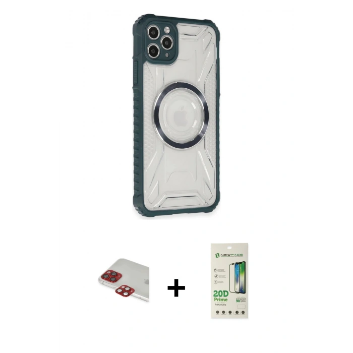 MARSİLYAN™- iPhone 11 Pro Max Kılıf Kutup Modern - Siyah 20D Premium Cam Ekran Koruyucu + Pers Alüminyum Kamera Lens - KI
