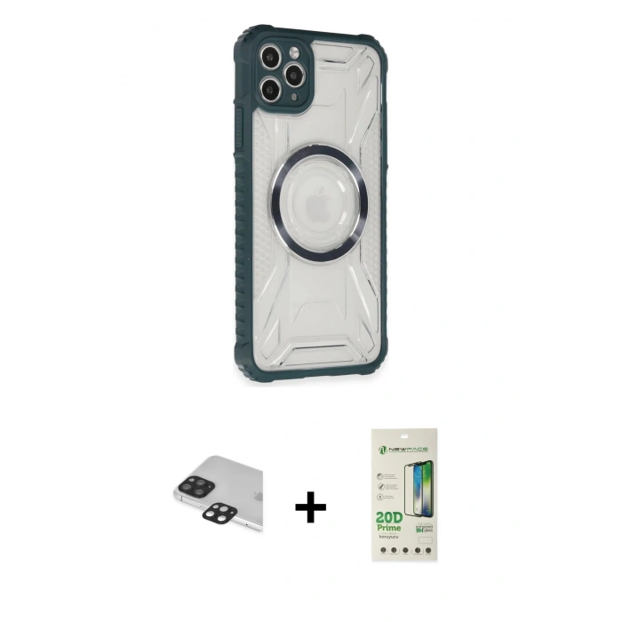 MARSİLYAN™- iPhone 11 Pro Max Kılıf Kutup Modern - Siyah 20D Premium Cam Ekran Koruyucu + Pers Alüminyum Kamera Lens - SH
