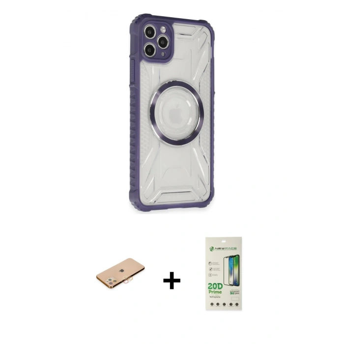 MARSİLYAN™- iPhone 11 Pro Max Kılıf Kutup Modern - Siyah 20D Premium Cam Ekran Koruyucu + Renkli Kamera Lens Koruma Cam - TU
