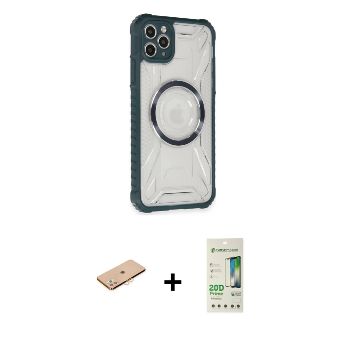 MARSİLYAN™- iPhone 11 Pro Max Kılıf Kutup Modern - Siyah 20D Premium Cam Ekran Koruyucu + Renkli Kamera Lens Koruma Cam - TU