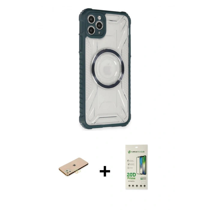 MARSİLYAN™- iPhone 11 Pro Max Kılıf Kutup Modern - Siyah 20D Premium Cam Ekran Koruyucu + Renkli Kamera Lens Koruma Cam - SI