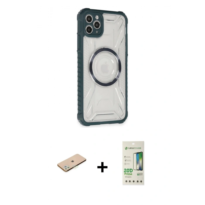 MARSİLYAN™- iPhone 11 Pro Max Kılıf Kutup Modern - Siyah 20D Premium Cam Ekran Koruyucu + Renkli Kamera Lens Koruma Cam - YL