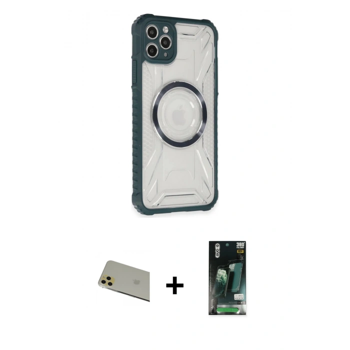 MARSİLYAN™- iPhone 11 Pro Max Kılıf Kutup Modern - Siyah 360 Mat Full Body Arka Koruyucu + Rainbow Kamera Lens Koruma Cam - GD