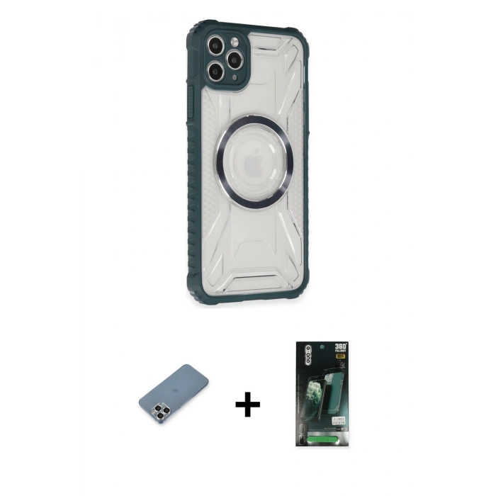 MARSİLYAN™- iPhone 11 Pro Max Kılıf Kutup Modern - Siyah 360 Mat Full Body Arka Koruyucu + Metal Kamera Lens Koruma Cam - GS