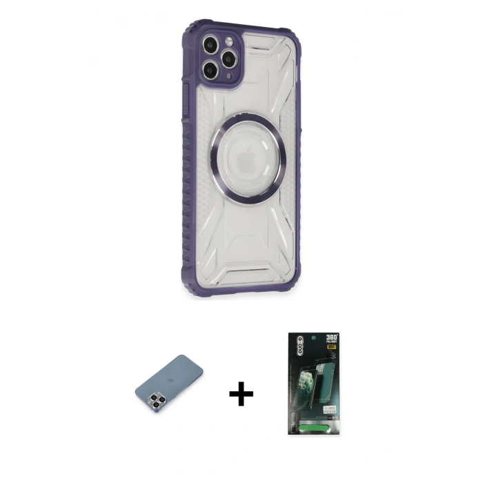 MARSİLYAN™- iPhone 11 Pro Max Kılıf Kutup Modern - Siyah 360 Mat Full Body Arka Koruyucu + Metal Kamera Lens Koruma Cam - GS