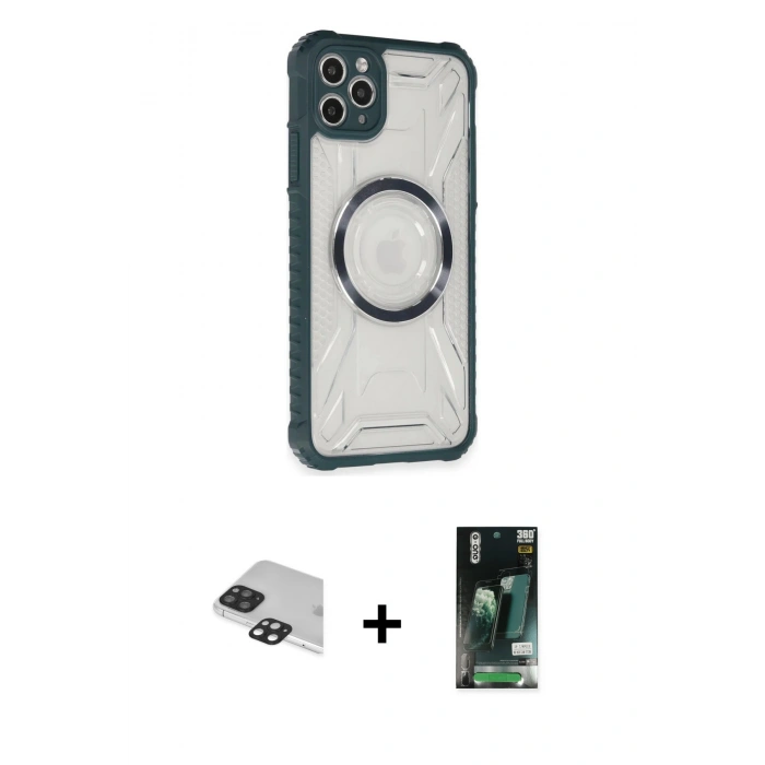 MARSİLYAN™- iPhone 11 Pro Max Kılıf Kutup Modern - Siyah 360 Mat Full Body Arka Koruyucu + Pers Alüminyum Kamera Lens - SH