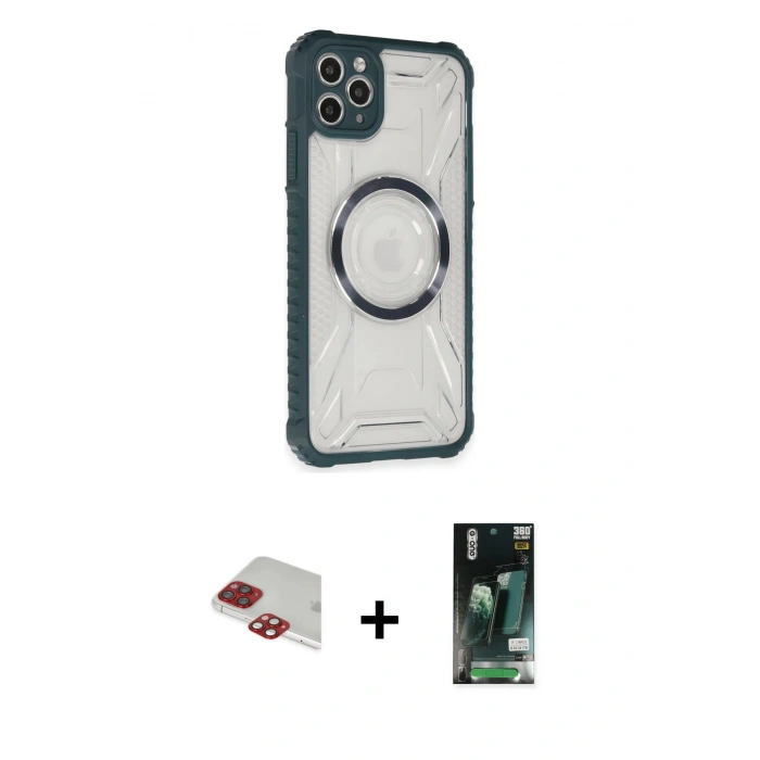 MARSİLYAN™- iPhone 11 Pro Max Kılıf Kutup Modern - Siyah 360 Mat Full Body Arka Koruyucu + Pers Alüminyum Kamera Lens - KI
