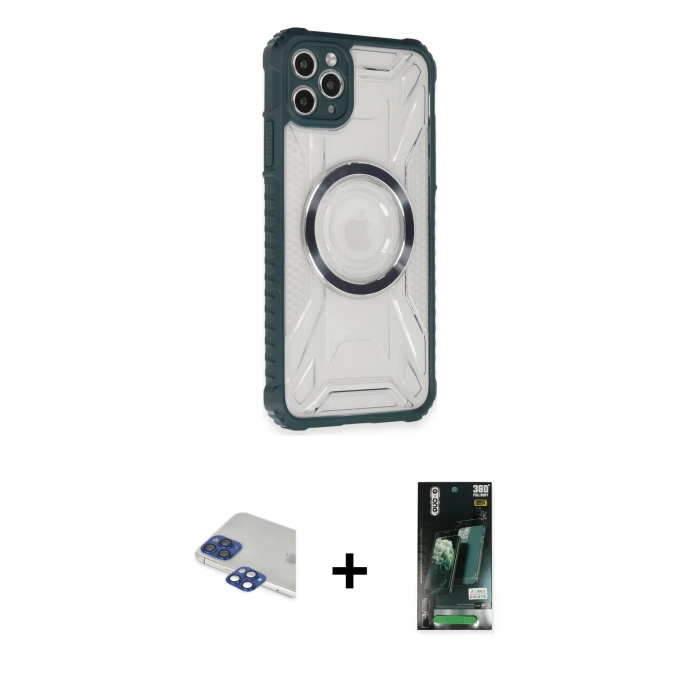MARSİLYAN™- iPhone 11 Pro Max Kılıf Kutup Modern - Siyah 360 Mat Full Body Arka Koruyucu + Pers Alüminyum Kamera Lens - LT
