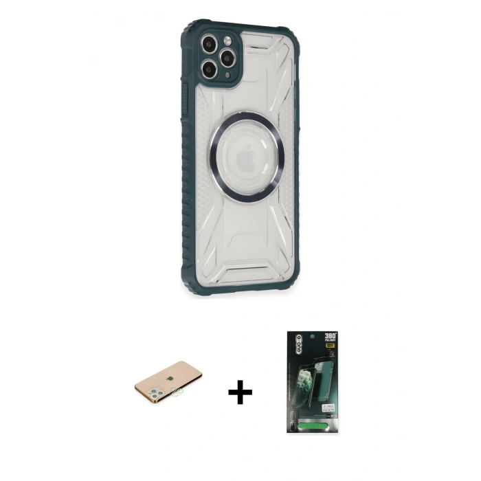 MARSİLYAN™- iPhone 11 Pro Max Kılıf Kutup Modern - Siyah 360 Mat Full Body Arka Koruyucu + Renkli Kamera Lens Koruma Cam - YL