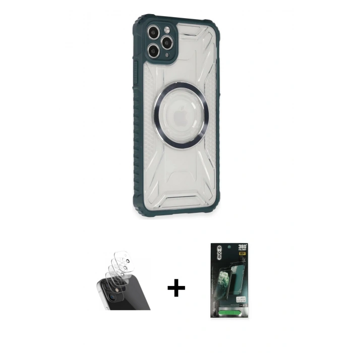 MARSİLYAN™- iPhone 11 Pro Max Kılıf Kutup Modern - Siyah 360 Mat Full Body Arka Koruyucu + Kamera Lens Koruma Cam - SF