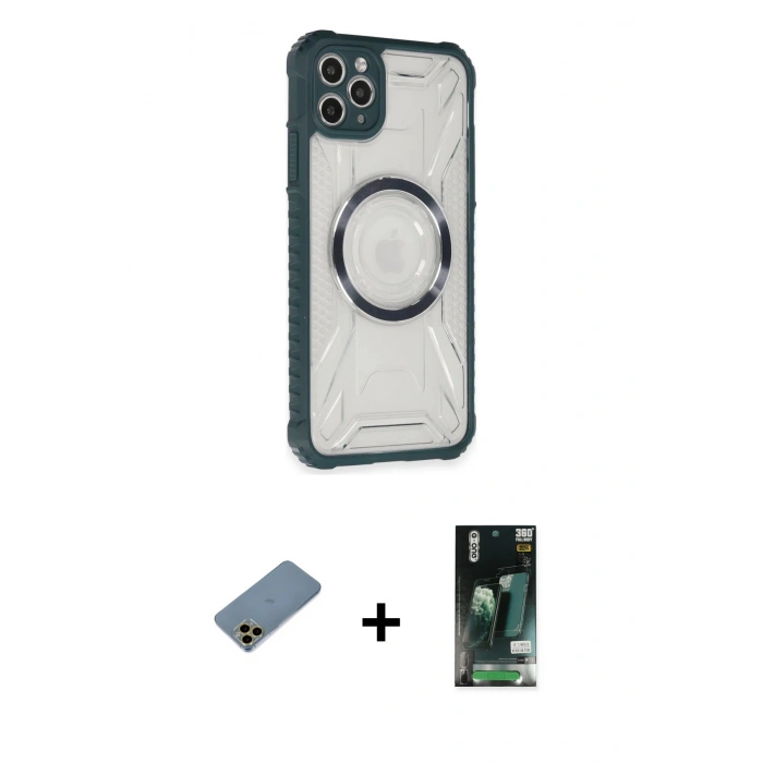 MARSİLYAN™- iPhone 11 Pro Max Kılıf Kutup Modern - Siyah 360 Mat Full Body Arka Koruyucu + Shine Kamera Lens Koruma Cam - GD