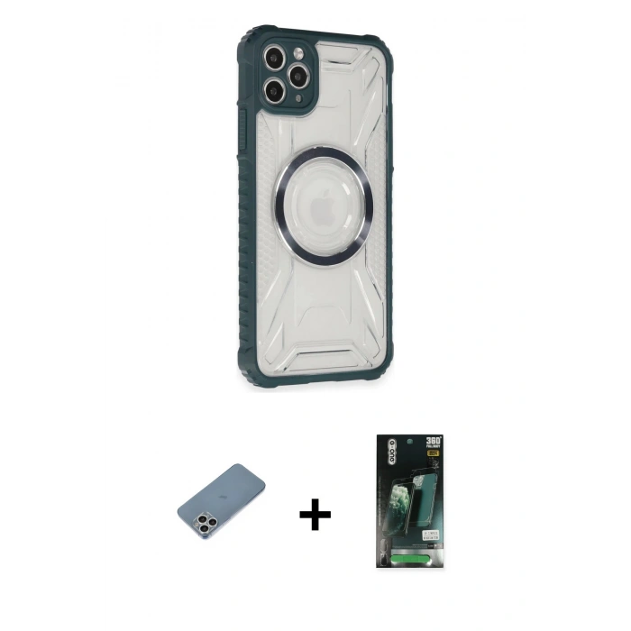 MARSİLYAN™- iPhone 11 Pro Max Kılıf Kutup Modern - Siyah 360 Mat Full Body Arka Koruyucu + Shine Kamera Lens Koruma Cam - GS