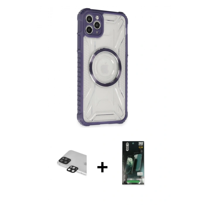 MARSİLYAN™- iPhone 11 Pro Max Kılıf Kutup Modern - Siyah 360 Mat Full Body Arka Koruyucu + Pers Alüminyum Kamera Lens - SH