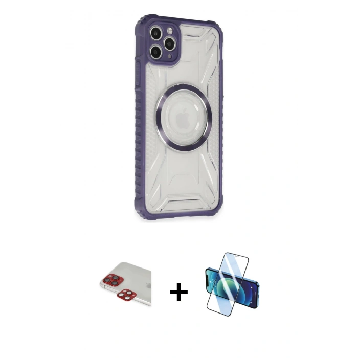 MARSİLYAN™- iPhone 11 Pro Max Kılıf Kutup Modern - Siyah 3D Antistatik Cam Ekran Koruyucu + Pers Alüminyum Kamera Lens - KI