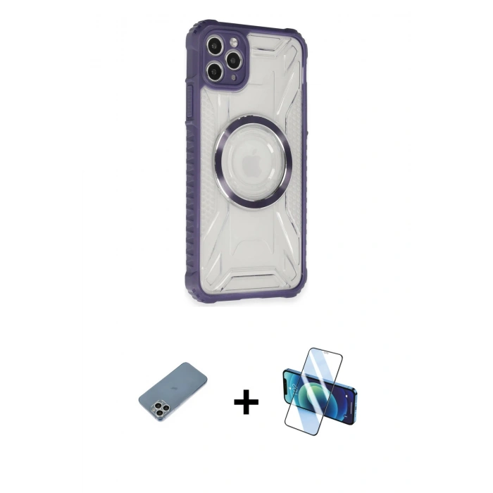 MARSİLYAN™- iPhone 11 Pro Max Kılıf Kutup Modern - Siyah 3D Antistatik Cam Ekran Koruyucu + Shine Kamera Lens Koruma Cam - GS
