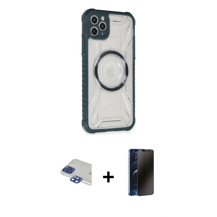MARSİLYAN™- iPhone 11 Pro Max Kılıf Kutup Modern - Siyah 3D Antistatik Hayalet Cam Ekran Koruyucu + Pers Alüminyum Kamera Lens - LT