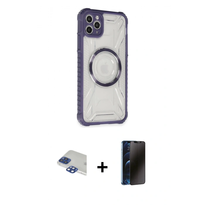 MARSİLYAN™- iPhone 11 Pro Max Kılıf Kutup Modern - Siyah 3D Antistatik Hayalet Cam Ekran Koruyucu + Pers Alüminyum Kamera Lens - LT